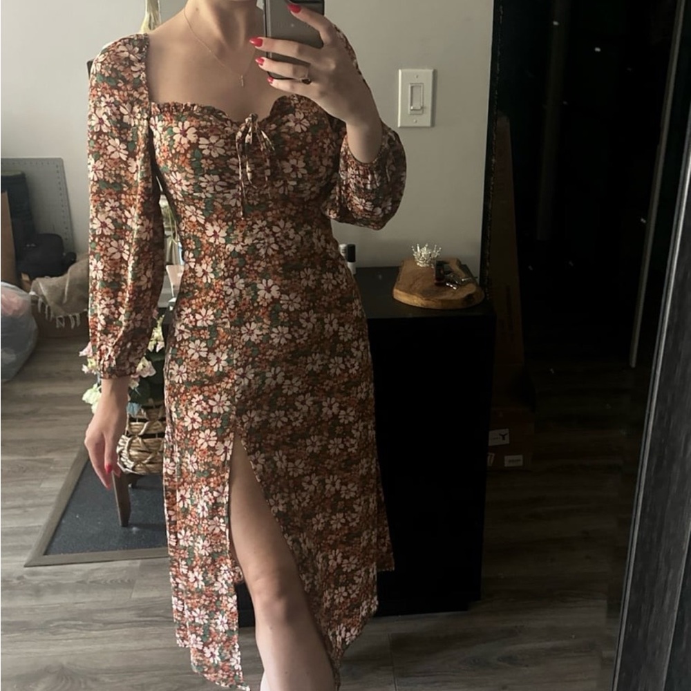 Floral Brown Midi Dress